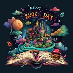 illustration with text to commemorate World book day - obrazy, fototapety, plakaty