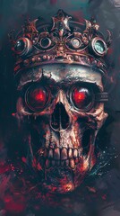 Skull of the WarriorKing Illustrate a skull wearing a crown and goggles, embodying the spirit of a warriorking, fearless and resolute in the face of adversity 8K , high-resolution, ultra HD,up32K HD