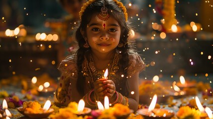 Obraz na płótnie Canvas Joyful Families Lighting Candles and Fireworks at Diwali, generative ai
