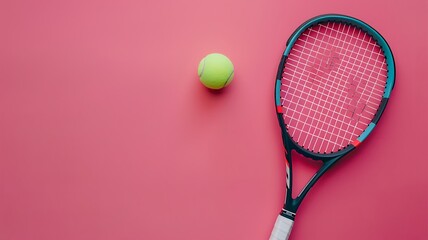 tennis racket and ball with pink colour background
