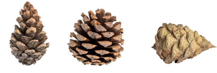 set of cypress cones, varied sizes and textures, isolated on transparent backgroun