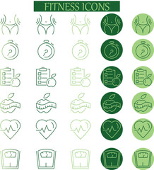 Fitness Icons Set vector design with editable strock and background easy to edit 
