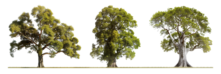 set of kauri, ancient and massive trees from New Zealand, isolated on transparent background