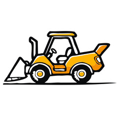 Minimalistic logo illustration of a skid steer loader on a white background, cute and comical