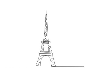 Continuous one line drawing of eiffel tower- paris landmark. Eiffel tower simple outline vector illustration. Editable stroke.