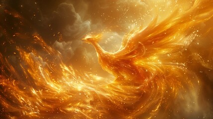Flames of Renewal: The Phoenix's Unwavering Resolve, generative ai - obrazy, fototapety, plakaty