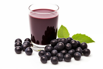 A glass of Acai berry juice and slices of Acai berry isolated on white background cutout