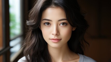 Beautiful Asian Girl Looking towards camera and smiling