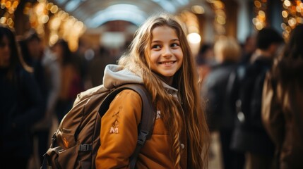 Fototapeta premium Beautiful Girl looking towards camera and smiling. ai generative,