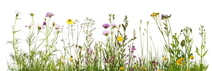 set of wildflower meadows, each bursting with native species from different regions, isolated on transparent background