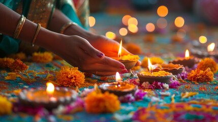 Traditional Diwali Celebrations: Rangoli and Candle Light, generative ai