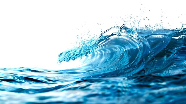 Serene Ocean Wave, Captured Mid-Curl in Crisp Blues. Perfect for Backgrounds or Themed Content. High-Quality, Tranquil Sea. Photo Stock Image. AI