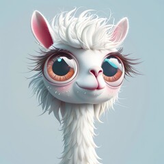 Naklejka premium Cute Lama Character with Big Eyes and 3D Illustration Animal Design