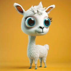 Naklejka premium Cute Cartoon Lama Character with Big Eye and Three-Dimensional Illustration Animal