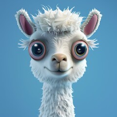 Obraz premium Cute Cartoon Lama Character with Big Eyes. 3D Illustration 