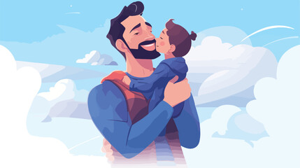 Child kissing dad flat illustration. Father Day hol - obrazy, fototapety, plakaty