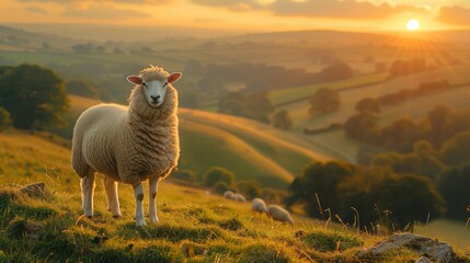Fototapeta premium Peaceful Pastoral Sunset, generative ai