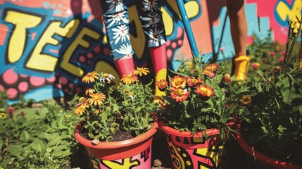 A garden planted by women, growth and nurture, metaphor for community  72 - obrazy, fototapety, plakaty