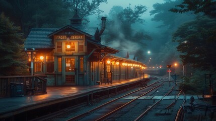 Fototapeta premium Nostalgic Lanterns in Old Train Station, generative ai