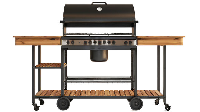 front view closeup of outdoor empty barbeque grill stove isolated