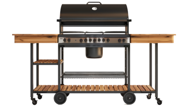 front view closeup of outdoor empty barbeque grill stove isolated