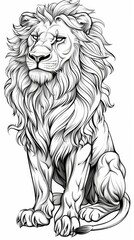 Animal Coloring Book: A majestic lion with a flowing mane