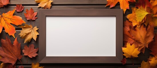 Wooden frame surrounded by autumn leaves