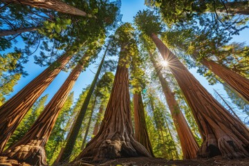 Giant Sequoia Trees in Sequoia National Park - Tall Trees of Forests in Canyon - obrazy, fototapety, plakaty