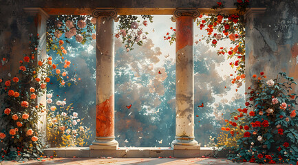 Ivy and Butterflies: A Watercolor Tapestry of Ancient Greek Garden Beauty