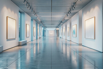 A modern art gallery with empty frames symbolizing the infinite potential of art.