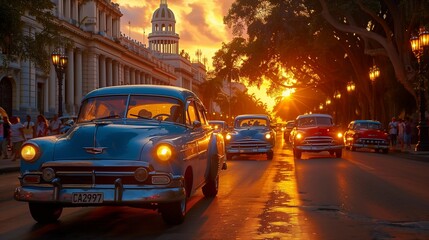Colonial Charm and Vintage Cars in Havana, generative ai