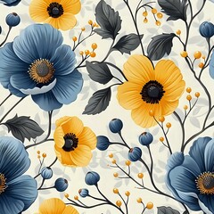 Gorgeous Floral Design with Blue and Yellow Hues