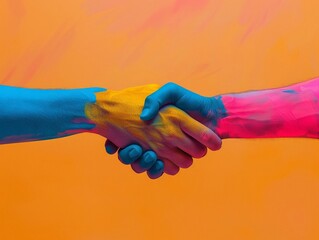Minimalist, vibrant image of a handshake between a taxpayer and a tax advisor, symbolizing professional guidance - obrazy, fototapety, plakaty