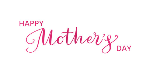 Happy mother's day hand written calligraphy. Pink letters isolated on transparent background. For mothers day greeting cards, banners, social media posts, invitations. Vector illustration.