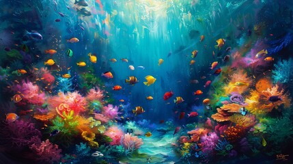 Obraz na płótnie Canvas Underwater Wonderland of Bright Hues, generative ai