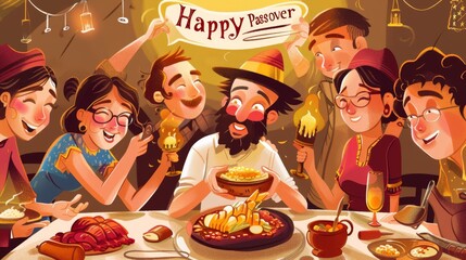 illustration with text to commemorate Happy Passover - obrazy, fototapety, plakaty