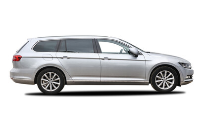 Silver modern station wagon combi car on a white background.