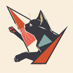 A modern logo with abstract geometry shapes, bauhaus style, cat paw.
