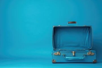 Ready to Travel! Empty Suitcase for Your Next Adventure on Blue Background
