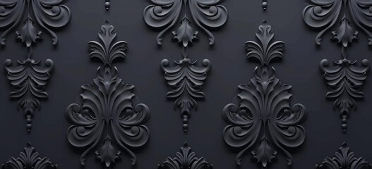 Fototapeta premium Dark grey damask pattern background with grunge texture, vintage gothic design for wallpaper or cover background. Elegant floral ornament in gothic style for design, packaging paper or fabric print.