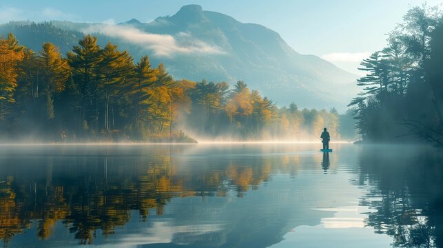 Mountain Mirror: Early Morning on a Quiet Adirondack Lake, generative ai