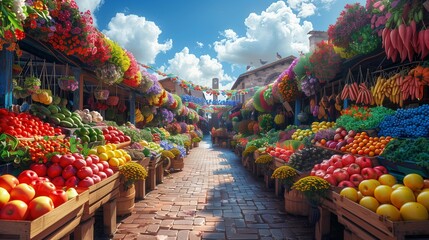 Bustling Market Day: Fresh Produce and Handmade Treasures, generative ai - obrazy, fototapety, plakaty