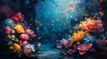 Fototapeta na wymiar Submerged Serenity: A Watercolor Journey Through Bioluminescent Mysteries