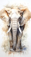Elderly elephant with weathered skinwise eyes reflecting calmserene solitudevivid colors captured in high detailisolated on white backgroundwatercolor.