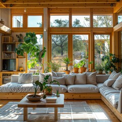 Fototapeta premium Sustainable House Interior with Green Living Features