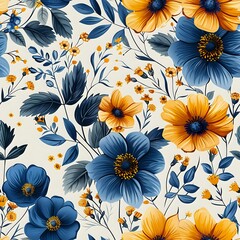 Sophisticated Botanical Design with Blue and Yellow Accents