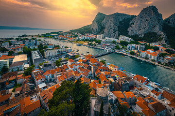Omis cityscape with Cetina river at sunset, Croatia - 790850660