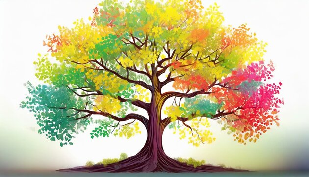 Colorful Trees Images ,Elegant colorful tree with vibrant leaves hanging  illustration