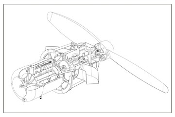 3D design of a single-engine airplane engine.