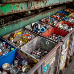 Close-Up of Recycling Bin with Sorted Materials

